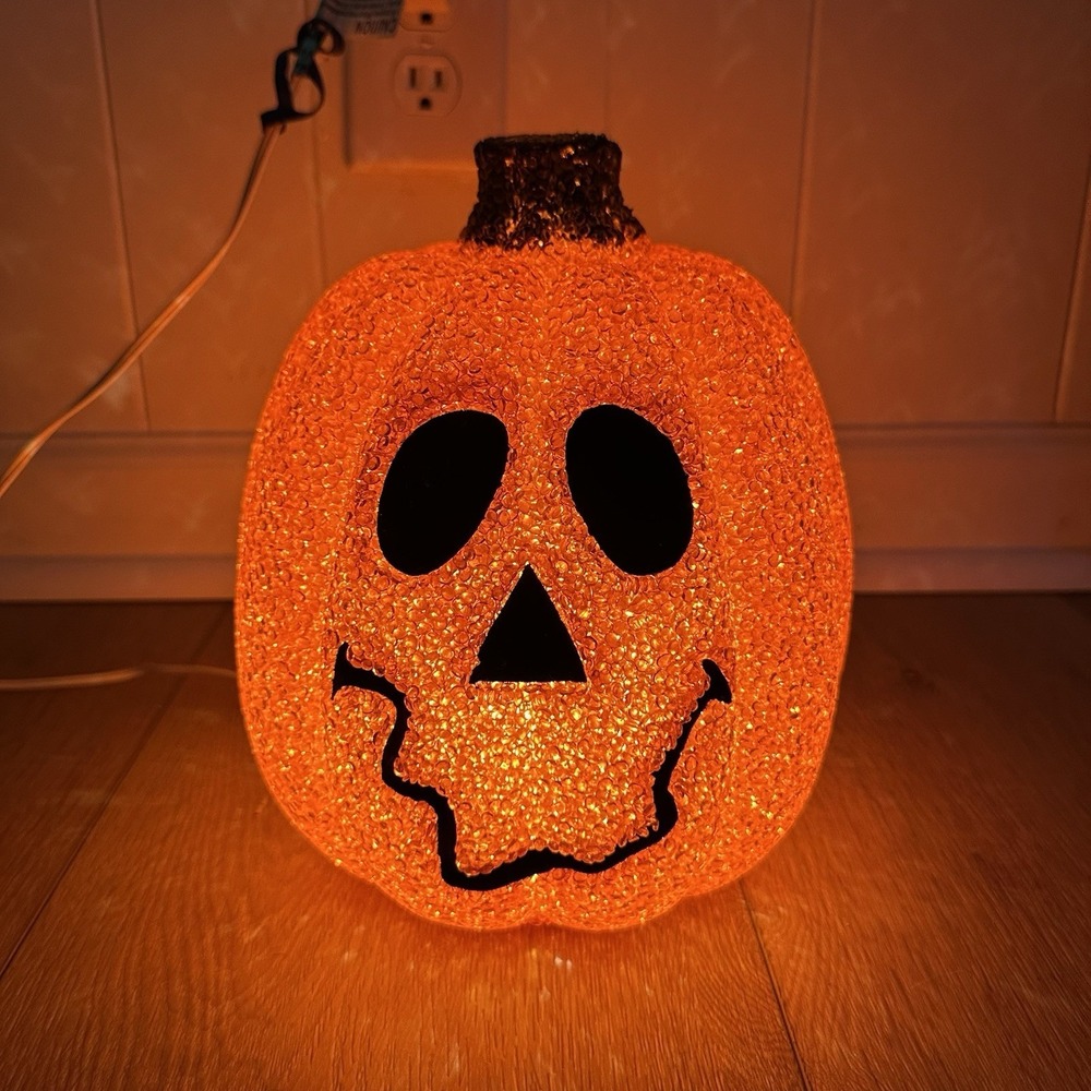 VTG Halloween Seasons 10" Melted Plastic Popcorn Jack O'Lantern Light Up Pumpkin